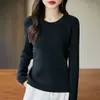 Suéter de Punto de Algodón Puro con Cuello Redondo, Manga Larga, Ajuste Delgado, Costilla, Color Sólido, Camisa Base para Mujer, Novedad Primavera 2026