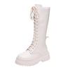 Botas Estilo Coreano Martin com Solas Grossas, Botas de Cano Alto com Cadarço Emagrecedoras, Botas Longas de Cavaleiro para Mulheres