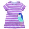 2026 Roupa Infantil Vestido de Manga Curta para Meninas Vestido Infantil de Algodão Tricotado Vestido Longo Listrado de Desenho Animado de Verão