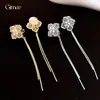 Brincos de Franja com Flor de Zircônia Banhados a Ouro Real 18K e Pérolas, Luxo Acessível e Presilhas de Orelha de Alta Qualidade para Mulheres Sem Furos na Orelha