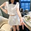 Traje Estilo Estrella Igual Blanco Reductor de Edad Temperamento Estilo Universitario Camisa de Manga Corta Top Combinable Falda Midi Conjunto de Dos Piezas para Mujer