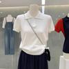 Suéter de Cuello Polo con Cremallera de Cuello Alto Estilo Coreano Suave Elegante Primavera Verano Nuevo Simple Versátil Manga Corta Top para Mujer