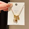 Flor Dourada Pérola Sussurro~Colar de Pérolas Zircônia Oval de Luxo Vintage Corrente de Clavícula Elegante e na Moda Colar de Alto Padrão Versátil