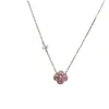 Dulce Collar de Flor de Cuatro Hojas Azul y Rosa para Mujer Nuevo Estilo 2025 Sencillo Lujo Ligero Diseño de Nicho Cadena para Clavícula de Gama Alta Accesorio