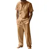 Conjunto de Camisa de Lino de Manga Corta con Solapa de Verano Europeo y Americano Transfronterizo Pantalones Casuales Sueltos para Hombre Conjunto de Dos Piezas Ropa para Hombre al por Mayor
