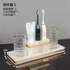Juego de cinco piezas para baño, juego de lavabo de mármol jade blanco, bandeja de baño, juego de cepillo de dientes y vaso para lavar y enjuagar