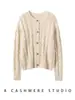 Cárdigan 100% cachemir puro para mujer, suéter de punto de cuello redondo, top casual holgado de otoño e invierno, abrigo grueso, cálido