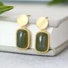 Brincos de Tarraxa Geométricos com Pedra Natural Hetian Sapon e Ágata Vermelha do Sul Banhados a Ouro Prata Esterlina 925 Elegantes para Mulheres