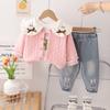 Traje de tres piezas de princesa de primavera para niñas 2024 Nuevo estilo coreano Ropa de primavera y otoño para niños Ropa de moda de primavera para bebés