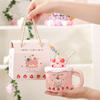 Regalo de cumpleaños para niñas, taza con forma de pastel de animales de dibujos animados, taza de agua creativa para el hogar, taza con pajita para niñas