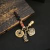 Llavero de coche con cerradura Longfeng Ruyi de latón, colgante retro con cinco emperadores, dinero Hulu, colgante para bolso de hombre y mujer, estilo chino