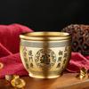 Pote Cem Bênçãos de Latão Cuidadosamente Selecionado, Pote de Arroz, Tigela Tesouro de Latão Escovado para Guardar Lingotes e Moedas de Cobre, Pote com Couplet Finamente Esculpido, Ornamento de Presente de Riqueza