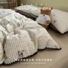 Juego de cuatro piezas de algodón de doble capa, ultra suave, grado A para bebés, para dormir sin ropa, sábana bajera, funda de edredón y sábana encimera para uso en dormitorios, juego de tres piezas