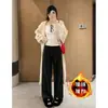 Pantalones Casuales de Pierna Ancha con Forro Polar de Corte Holgado para Mujer, Nuevos Pantalones Casuales de Invierno/Otoño de Cintura Alta Adelgazantes de Longitud Completa