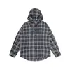 Camisa de Manga Larga con Capucha a Cuadros Estilo Retro Americano para Hombres y Mujeres, Estilo Perezoso Fina Protector Solar Holgada Casual