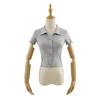 C416-20 Estilo Verão Versão Coreana Slim Fit Gola Lapela Renda Liso Manga Curta Tricô Cardigã Camiseta