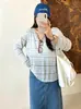 Design de Roupas Femininas Plus Size com Senso de Design Tricô Listrado Vazado para Mulheres Outono 2026 Plus Size Blusa Solta para Cobrir