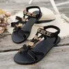Moda Femenina Versátil Transfronteriza Talla Grande 2025 Verano Nuevo Punta Redonda Suela Plana Transpirable Sandalias Casuales para Mujer