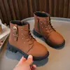 Botas Martin para Niñas Moda Botas Individuales Infantiles 2025 Nueva Versión Coreana Botas Cortas Engrosadas para Niños Mayores Botas de Cuero para Niños