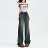 Jeans Gris Cemento de Pierna Ancha para Mujer Otoño Delgados 2024 Nuevo Diseño Holgado Sentido de la Moda Pantalones Tubo Recto con Caída