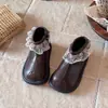 Botas de cuero para niñas estilo coreano, botines Chelsea infantiles de otoño, botines sencillos estilo princesa con ribete de encaje, zapatos de bebé, botines