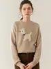 Suéter de Cachemira Jacquard con Perro de Dibujos Animados, Cuello Redondo Suave, Otoño/Invierno 2025, Suéter de Punto Holgado para Mujer, Top Básico