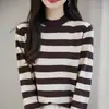 Suéter de malha feminino Andi de veludo com gola semimédia listrado, novo para outono e inverno, de manga comprida, moda solta, estilo coreano, estiloso e quente