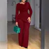 Amazon Transfronterizo Venta Caliente Primavera y Verano Comercio Exterior Ropa para Mujer Moda Europea y Americana Casual Cintura Plisada Ceñida Conjunto de Pantalones Largos de Manga Larga