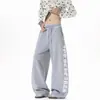 Calça de moletom com estampa de letras estilo American Gothic para homens e mulheres, calça hip-hop solta de perna larga para primavera e outono com design fluido e comprimento até o chão