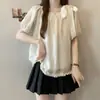 Coleção de verão 2026 nova para mulheres plus size: camisa de chiffon de manga curta com um laço grande, apresentando uma barra franzida e um design estilo boneca