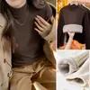 Camiseta de Manga Longa Grossa com Gola Alta Meia-Calça Forrada de Lã para o Inverno Quente Camisa de Camada Interna Feminina Top Simples Versátil de Alta Qualidade