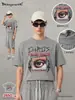Street Madness Estilo Oscuro High Street Americano Holgada Retro Desgastada Manga Corta Marca de Moda Camiseta con Estampado de Copos de Nieve