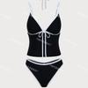 [Colección] Chica Coreana Ins Simple Negro Adelgazante Aspecto Sexy Adelgazante Aspecto Simple Dividido Resort Baño Termal Traje de Baño
