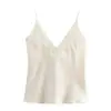 Comercio Exterior Transfronterizo Al por Mayor Otoño Nuevo Versátil para Mujer Suéter de Pico Decorado con Encaje Textura de Satén de Seda Top Camisola