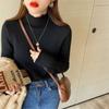 Suéter Feminino de Inverno com Forro de Lã Espessado Gola Meia Alta Camisa Base com Novo Top de Tricô com Orelhas de Lã 2024 Peça Única