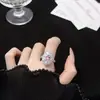 Novo Padrão Estilo Palácio Pedra Rosa Moda Anel Aberto Feminino Pedra Colorida Luxo Leve High-End Anel Dedo Indicador Transfronteiriço