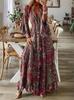 Vestido largo floral con escote en V, cintura alta y mangas acampanadas, estampado bohemio, estilo europeo y americano, 2023