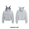 Sudadera con capucha de diseño retro americano de orejas de perro para hombre y mujer, corte holgado con detalles de remaches, chaqueta cárdigan para parejas para otoño, moderna