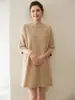 Suave y Acogedor~ Cuello Redondo Estilo Coreano, Mangas Tres Cuartos, Longitud Media, Vestido Base de Punto Casual, Suéter 100% Cachemira Pura para Mujer