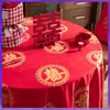 Mantel Rojo al Por Mayor de Fábrica con Palabras Felices Boda Boda Tela Roja Mesa de Comedor Mesa de Café Mantel Rectangular