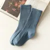 Calcetines Infantiles de Algodón de Fibra Larga en Stock, de Media Pantorrilla con Borde Acanalado, Color Sólido, Cómodos Calcetines Holgados, Calcetines Infantiles para Todas las Estaciones