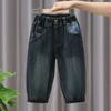 Calça Jeans Infantil 2025 Nova Crianças Fina Estilosa Roupa de Primavera Calça Meninos Bebê Moda Coreana Tendência