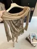 Top de manga larga asimétrico con hombros descubiertos para mujer, estilo girl picante, diseño de otoño con patchwork, entallado a la cintura, adelgazante, en color caqui