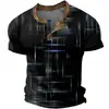 Camiseta Polo Masculina Minimalista 3D de Verão, Top com Estampa Texturizada 3D e Gola V de Manga Curta, Caimento Casual, Respirável