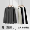 Camiseta de Manga Larga para Hombre de Algodón Peinado Puro de Xinjiang de Peso Pesado para Otoño, Color Sólido, Cuello Redondo, Ajuste Holgado, Capa Base de Una Pieza, Dropshipping