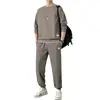 Conjunto de sudadera de punto gofre, holgado y casual, nuevo estilo otoño e invierno, cuello redondo, conjunto de pantalón largo y manga larga para hombre, ropa juvenil, comercio exterior