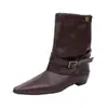 Novas Botas Femininas Outono Estilo Wasteland Moda Salto Grosso Fivela Cano Macio Solado Flexível Retro Estilo 2026 Versátil Calça Botas de Cano Médio