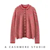 Chaqueta Suéter de Cuello Alto Tejida a Rayas Top Combinación de Colores Estilo Retro Cardigan de Terciopelo Suéter de Lana Holgado Otoño e Invierno para Mujer