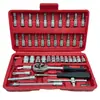 Caja de herramientas de reparación de automóviles de 46 piezas para dropshipping transfronterizo, llave de vaso, juego de caja de herramientas de mantenimiento mecánico para coche, venta al por mayor del fabricante