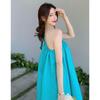 Vestido Vacacional Marítimo Transfronterizo Diseño de Hombro Oblicuo Estilo Tailandés Lazo Vestido Largo de Playa para Mujer Xishuangbanna